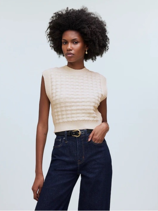 Madewell Sweaters - Madewell Checkered-Stitch Wedge Sweater Vest Antique Cream Women’s Medium